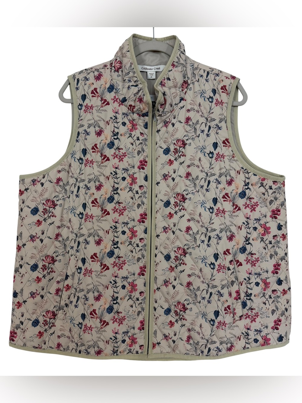 Coldwater Creek Quilted Puffer Vest Floral Birch NWT Size 1X